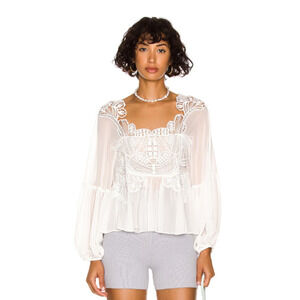 SELF-PORTRAIT Macrame Lace Georgette Semi Sheer Ivory White Blouse size US 6